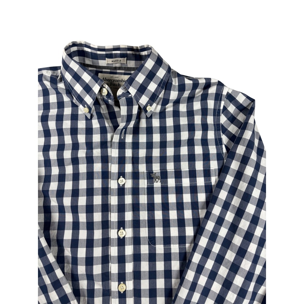 Y2K Abercrombie & Fitch Men Muscle Fit Gingham Button Down Shirt Navy White L